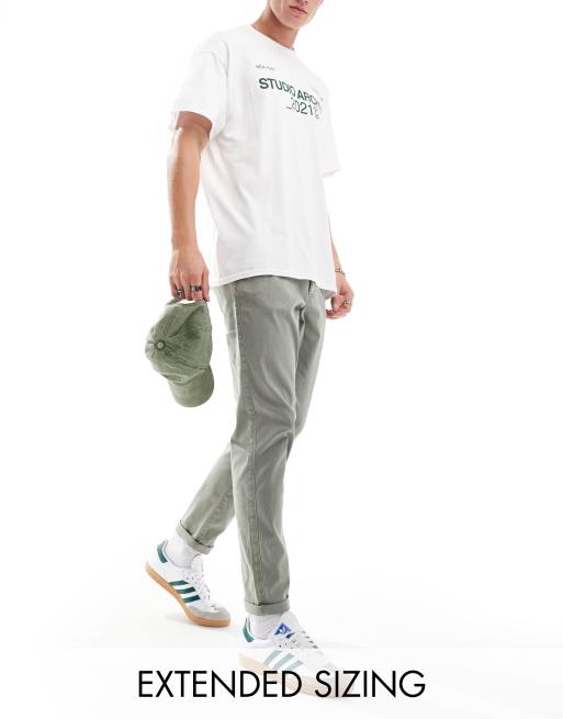 ASOS DESIGN - Tapered chinos i vasket, lys kakigrøn