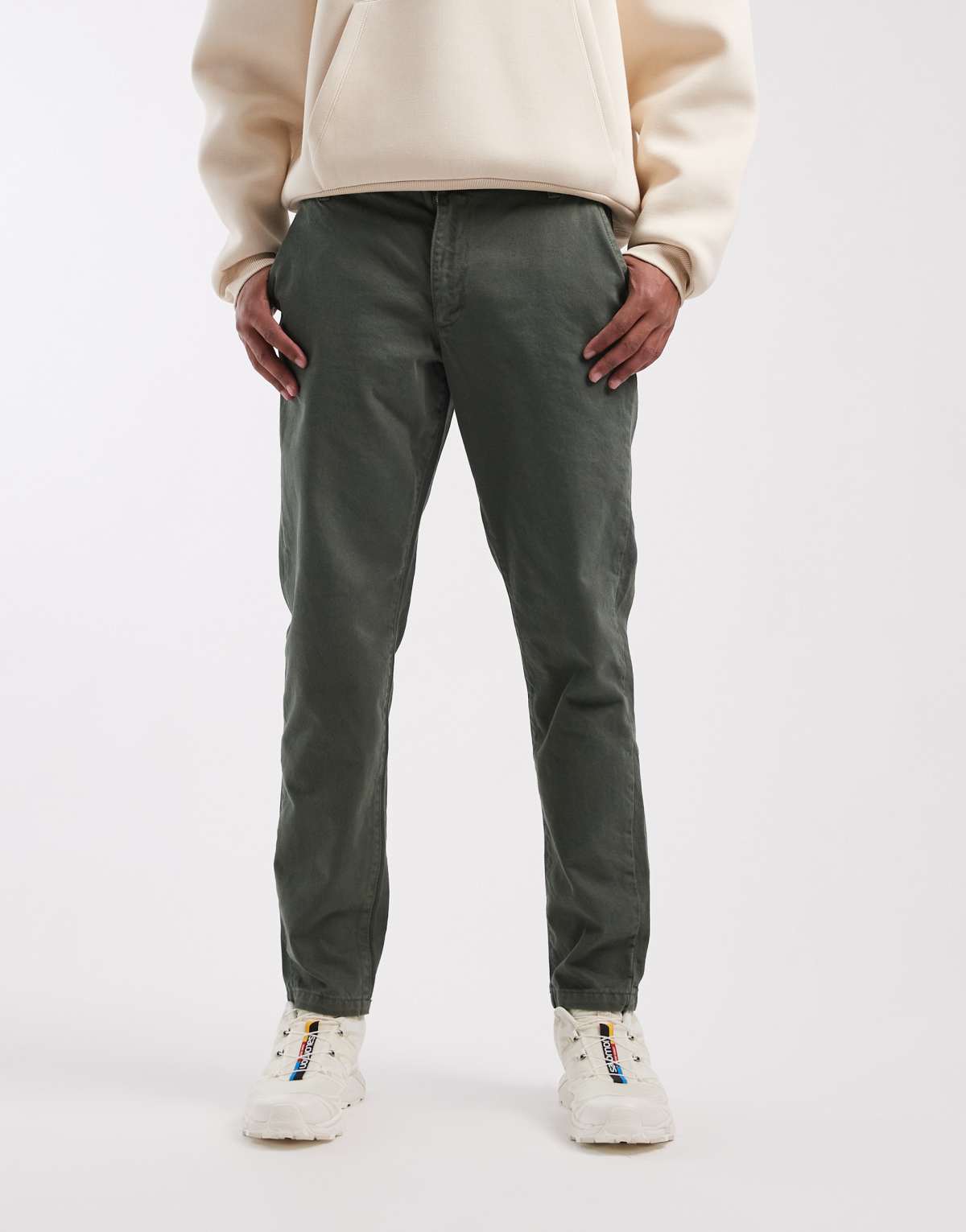 ASOS DESIGN tapered chinos in khaki with comfort stretch