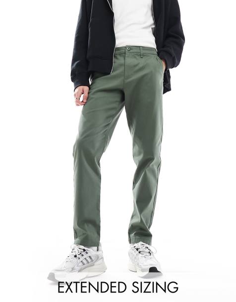 boohooMAN tapered chinos with side panel detail in khaki, ASOS