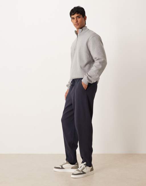 ASOS DESIGN tapered co-ord heavyweight ribbed joggers in navy - NAVY, 3 of 5