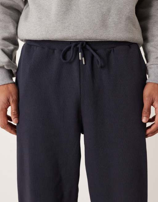 ASOS DESIGN tapered co-ord heavyweight ribbed joggers in navy - NAVY, 4 of 5