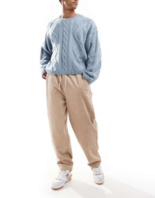 ASOS DESIGN tapered cord pants in beige