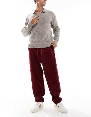 Asos Design Tapered Cord Pants In Burgundy In Red