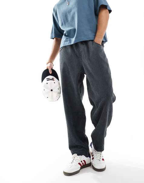 ASOS DESIGN tapered cord pants in charcoal gray - view 1