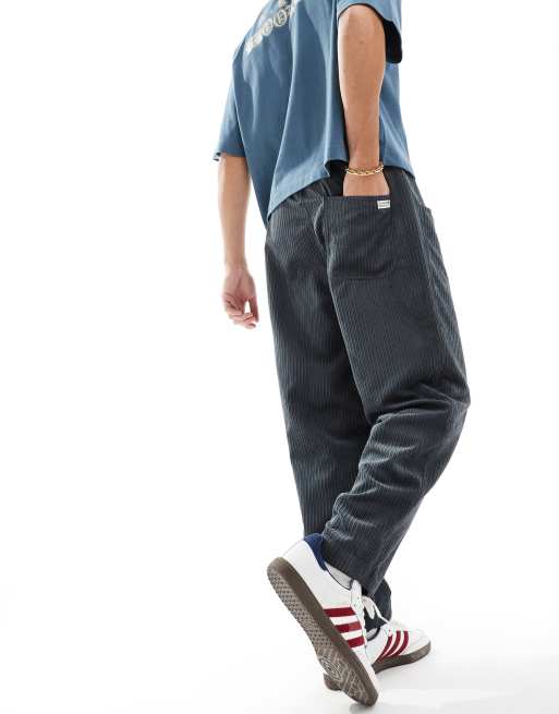 ASOS DESIGN tapered cord trouser in charcoal grey 