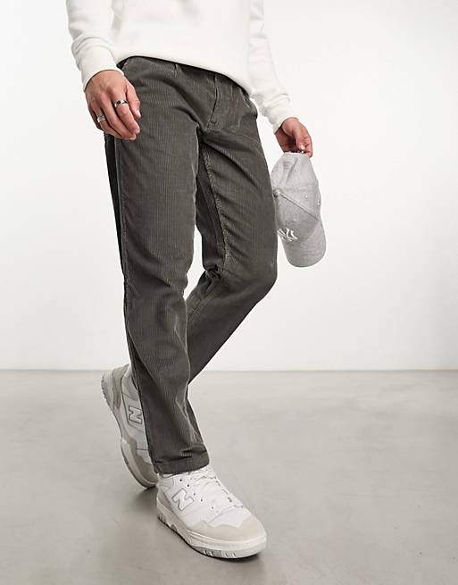 ASOS DESIGN tapered corduroy pants in gray