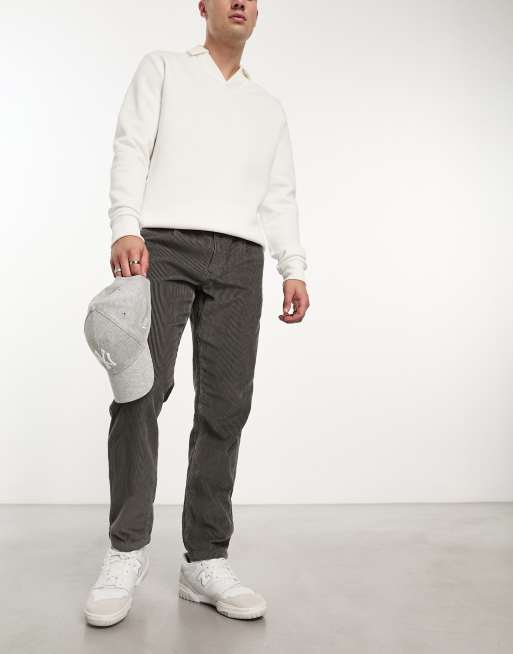 ASOS DESIGN tapered corduroy pants in gray