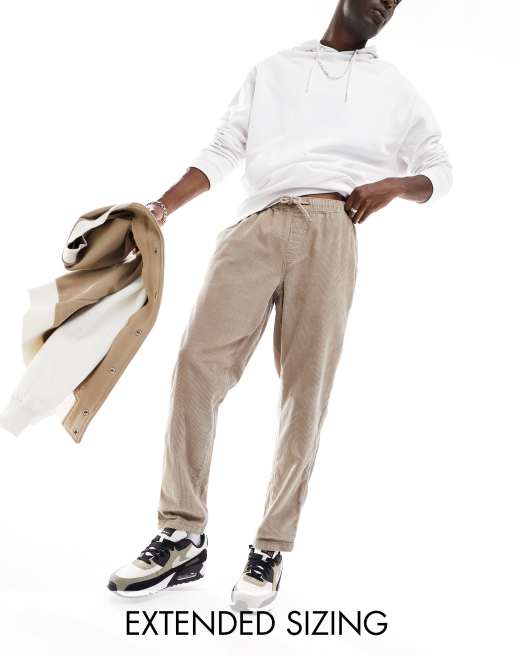 ASOS DESIGN tapered corduroy pants in taupe with elasticated waist