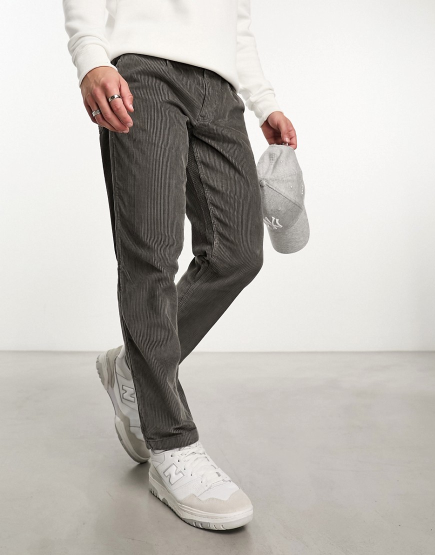 ASOS DESIGN tapered corduroy trouser in grey-Purple