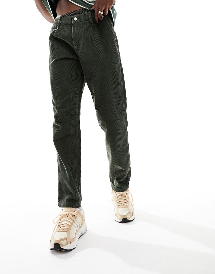ASOS DESIGN tapered corduroy trouser in khaki-Green