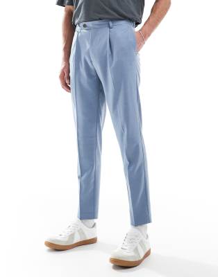 Asos Design Tapered Cotton Blend Suit Pants In Blue