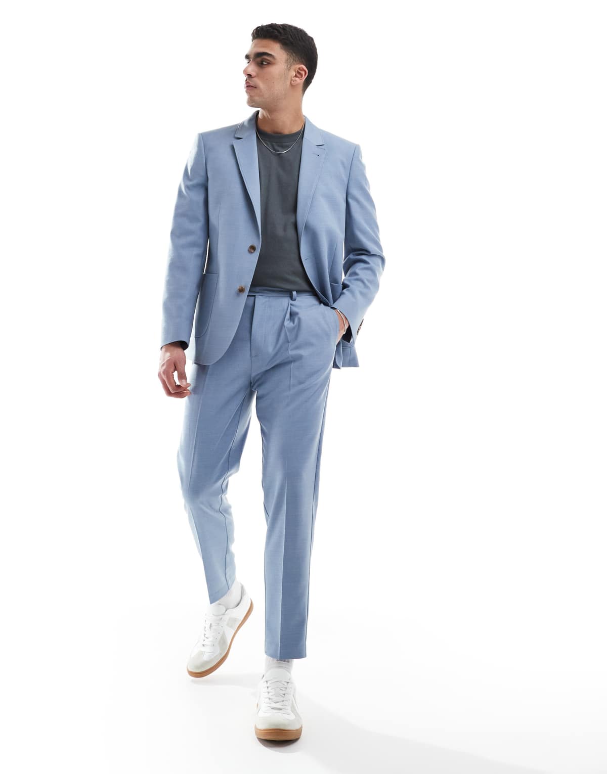 ASOS DESIGN tapered cotton blend suit trousers in light blue