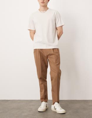 ASOS DESIGN tapered cotton chino dress pants in brown
