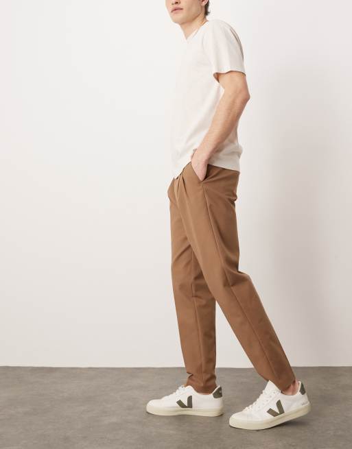 ASOS DESIGN tapered cotton chino dress pants in brown