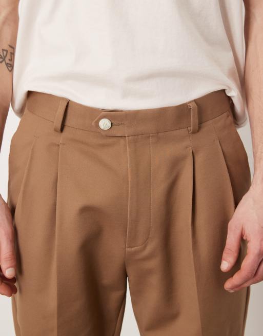 ASOS DESIGN tapered cotton chino dress pants in brown