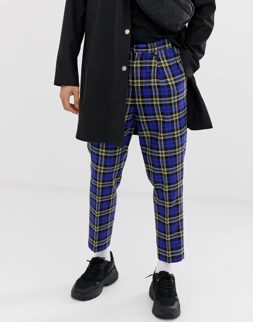 ASOS DESIGN tapered crop smart pants in blue tartan