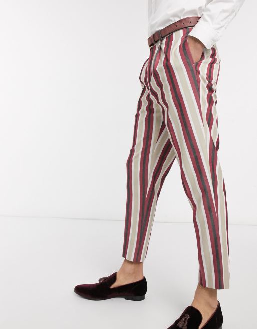 ASOS DESIGN tapered crop smart pants in stone horizontal stripe