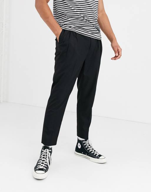 ASOS DESIGN tapered crop smart pants with double pleat in black