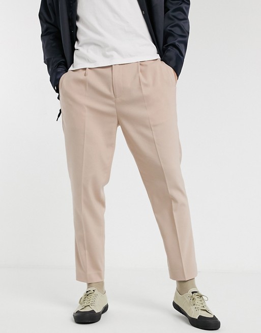ASOS DESIGN tapered crop smart trousers in beige