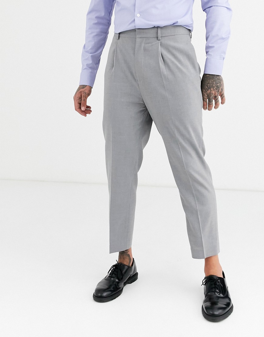 ASOS DESIGN Tapered crop smart trousers in grey