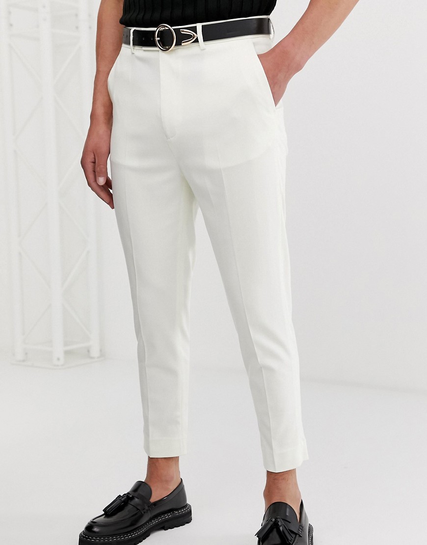 ASOS DESIGN tapered crop smart trousers in off white