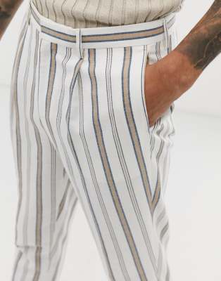 white linen tapered trousers