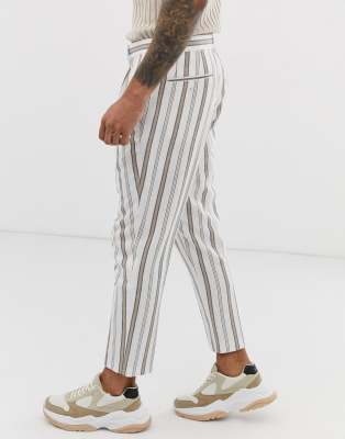 white linen tapered trousers