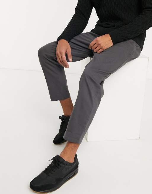 Asos Design Tapered Cropped Chinos In Dark Grey Asos 6163