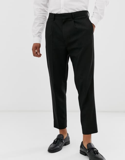 ASOS DESIGN tapered cropped smart trousers in black | ASOS