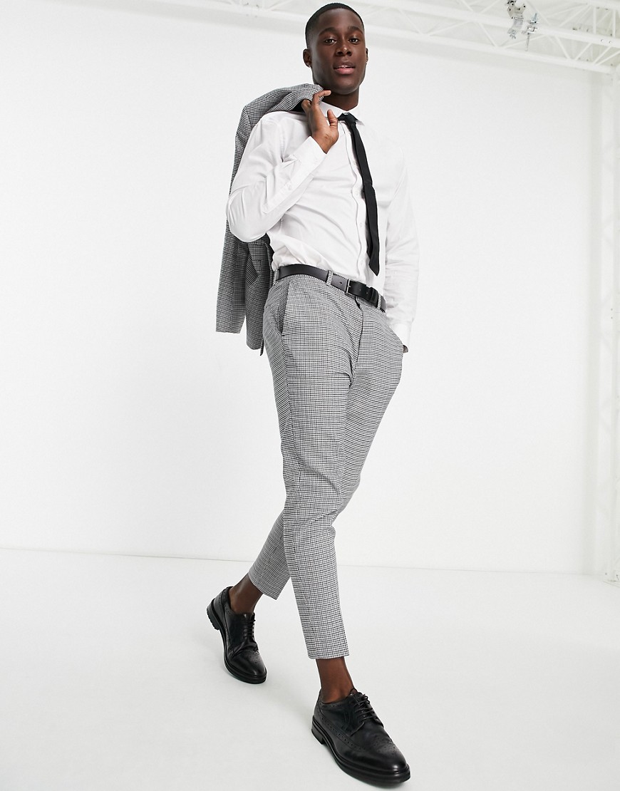 ASOS DESIGN tapered cropped suit pants in library check-Grey