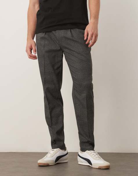 ASOS DESIGN tapered dress pants in black plaid with front pleat - view 1