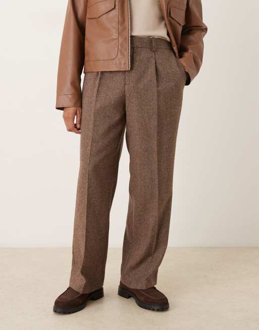 ASOS DESIGN tapered dress pants in brown wool mix