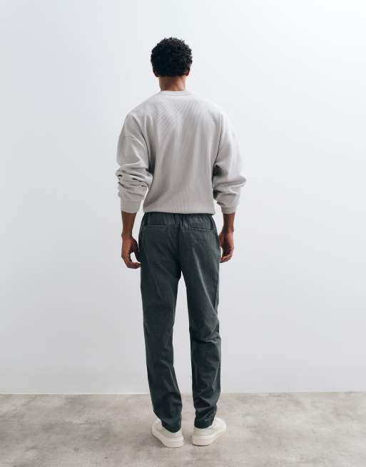 ASOS DESIGN tapered elasticated trousers with drawcord in charcoal ripstop, 3 of 5