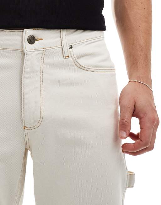 ASOS DESIGN tapered fit carpenter style jeans in ecru, 5 of 5