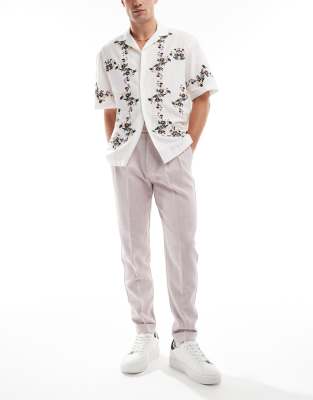 Asos Design Tapered Fit Chino Textured Dress Pants In Dusty Pink