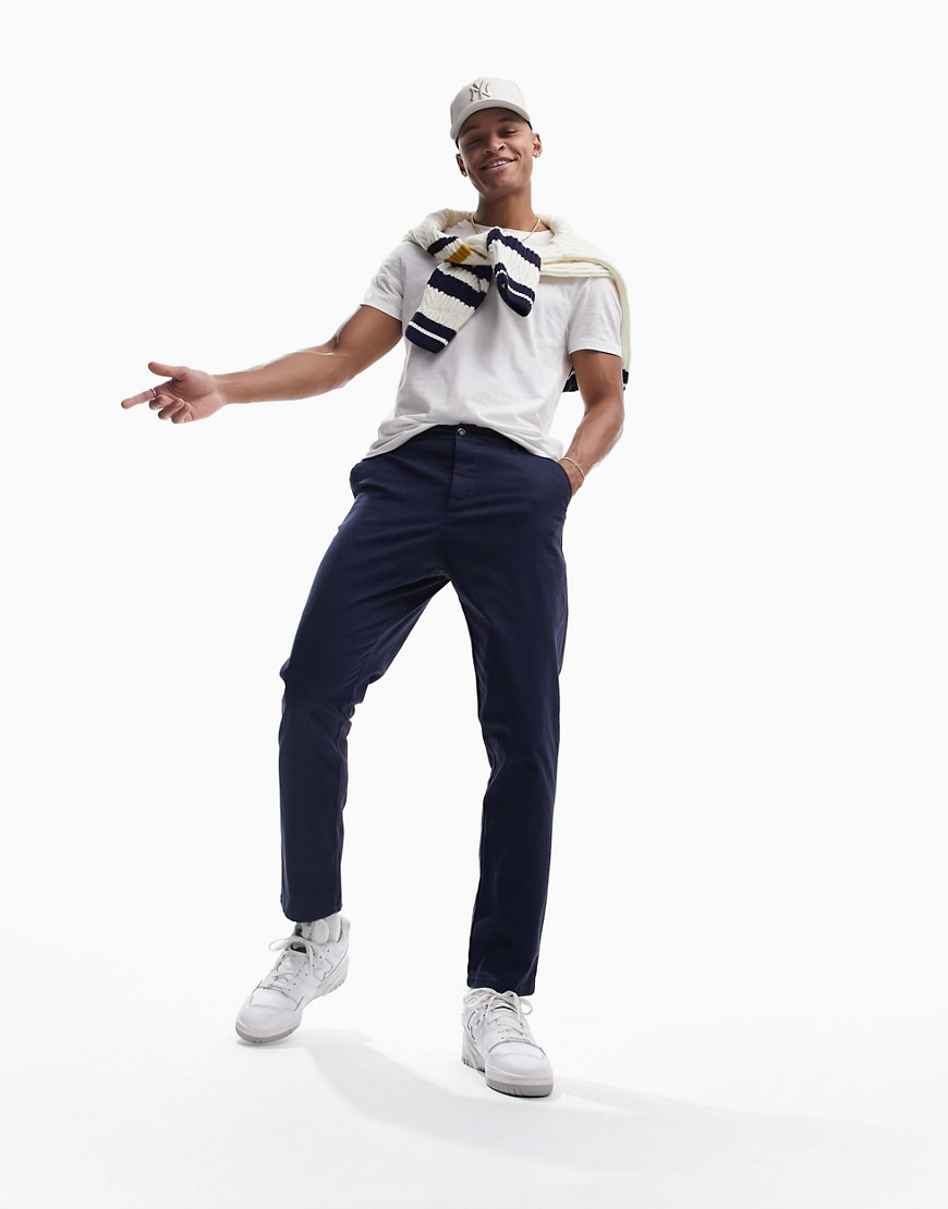 ASOS DESIGN tapered fit chinos in navy