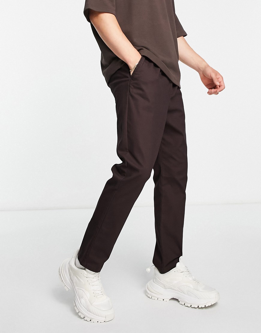 ASOS DESIGN tapered fit chinos with elasticated waist in dark brown