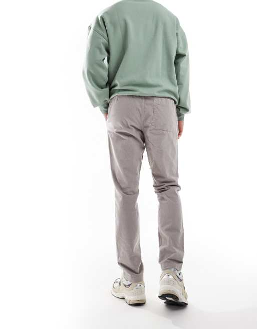 ASOS DESIGN tapered fit cord pants with elasticated waist in grey, 2 of 5