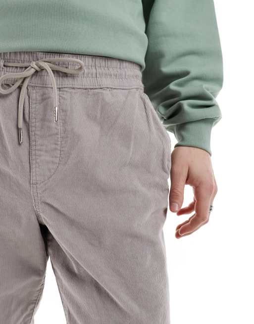 ASOS DESIGN tapered fit cord pants with elasticated waist in grey, 5 of 5