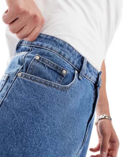 ASOS DESIGN tapered fit crop jeans with darts in mid wash blue , 5 of 5