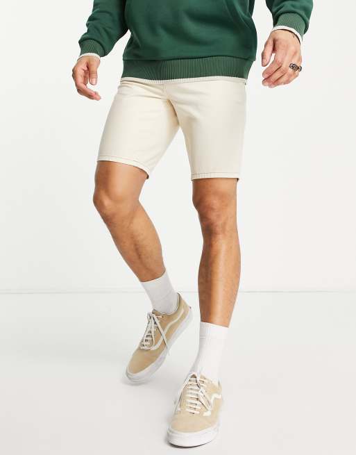 ASOS DESIGN tapered fit denim shorts in dusty ecru - WHITE