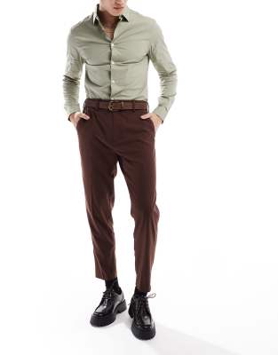 Asos Design Tapered Fit Dress Pants In Brown