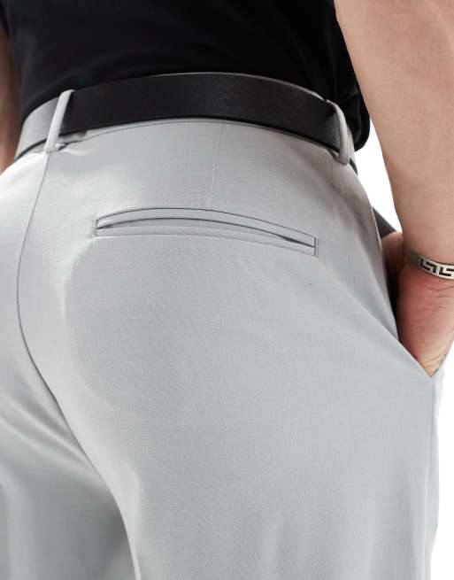 ASOS DESIGN tapered fit dress pants with cuffs in light gray | ASOS