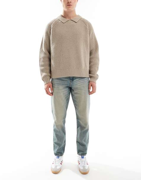 ASOS DESIGN tapered fit jeans in mid wash blue with tint - view 1