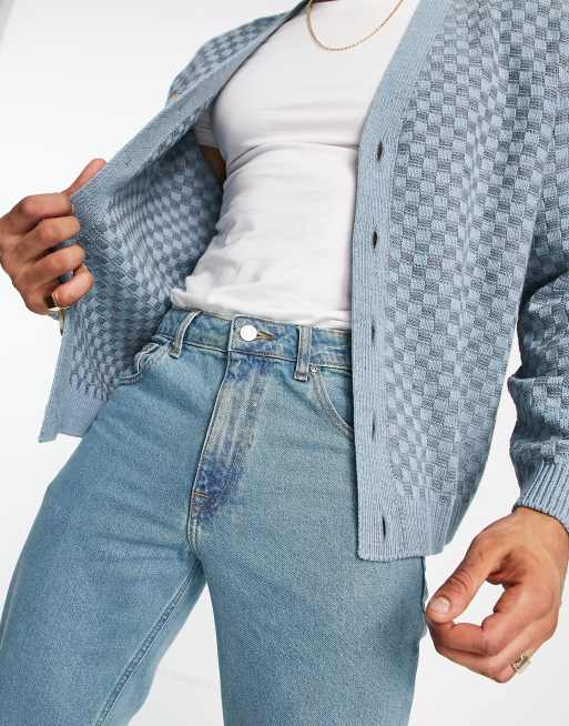 ASOS DESIGN tapered fit jeans in tinted light wash blue , 2 of 4