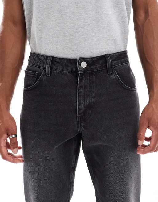 ASOS DESIGN tapered fit jeans in washed black, 4 of 5