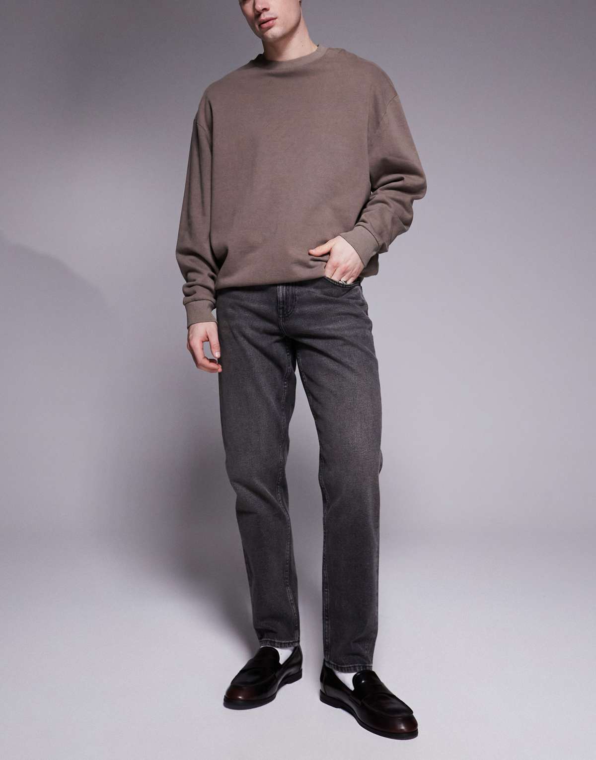 ASOS DESIGN tapered fit jeans in washed grey black
