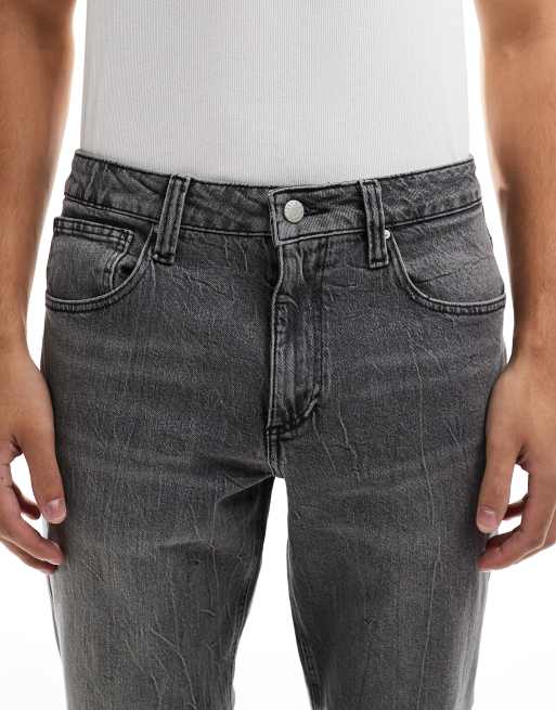 ASOS DESIGN tapered fit jeans with stretch in washed grey ASOS