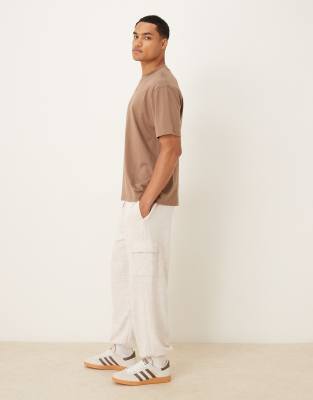 Asos Design Tapered Fit Loopback Sweatpants With Cargo Pockets In White