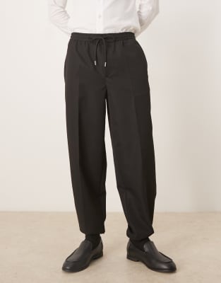 Asos Design Tapered Fit Pants With Elasticized Waist And Cuffs In Black